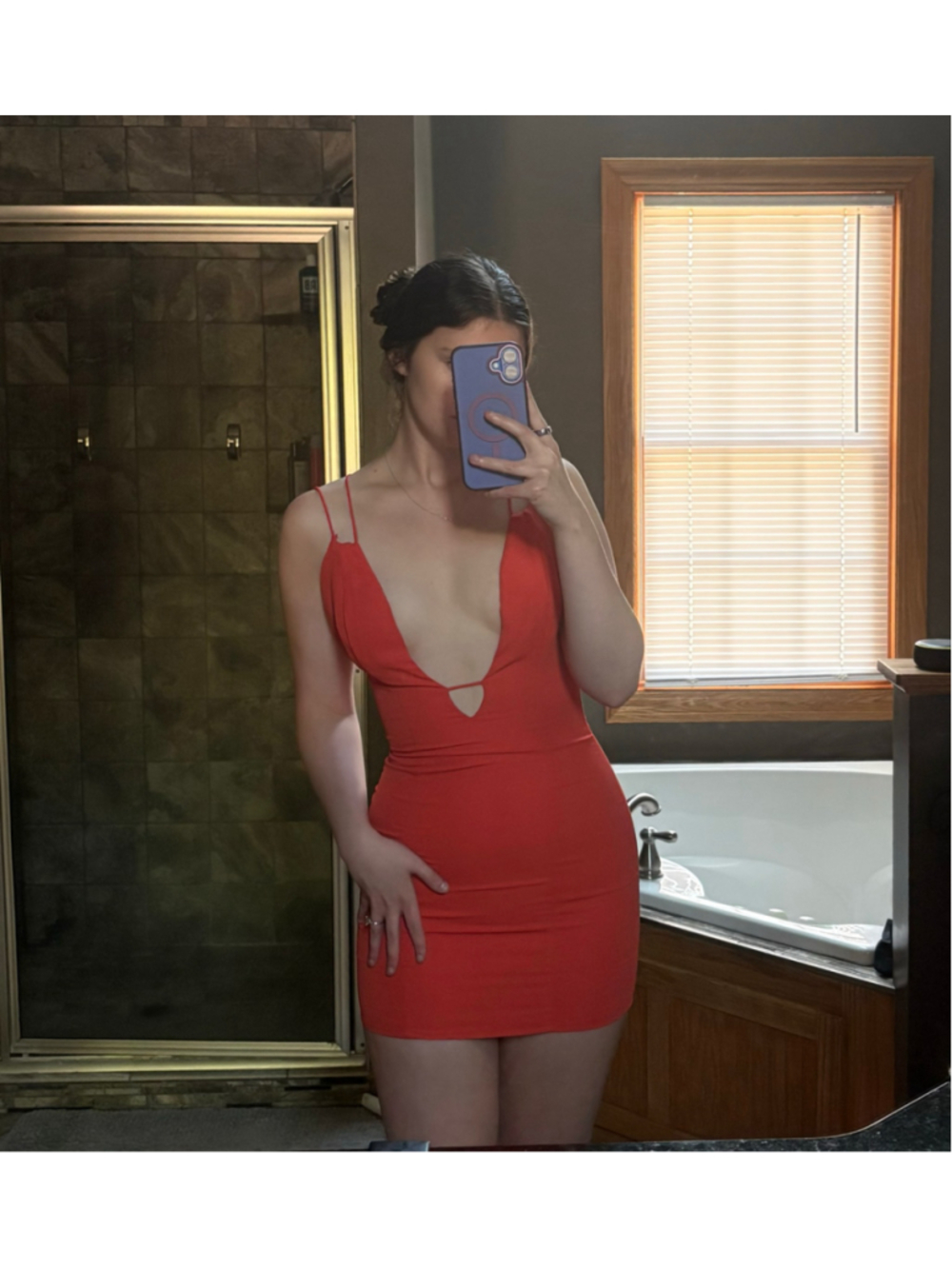 Superdown Orange Red Deep V Neckline and Open Strappy Back
